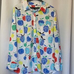 Talbots Women’s Teacher Colorful Apple Print Long Sleeve Button Down Shirt 3X